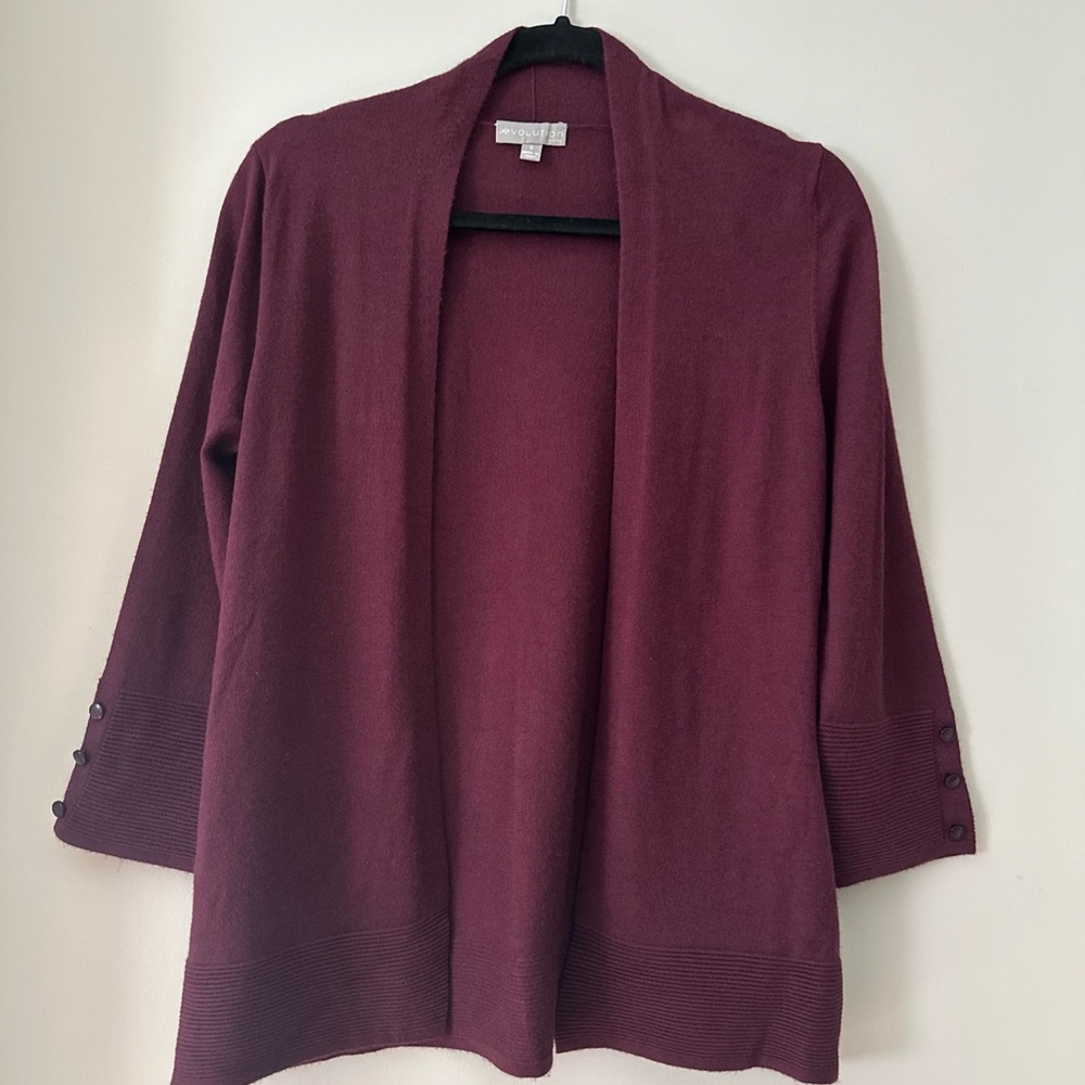 Evolution NWOT Women's plum Open Front Sweater small